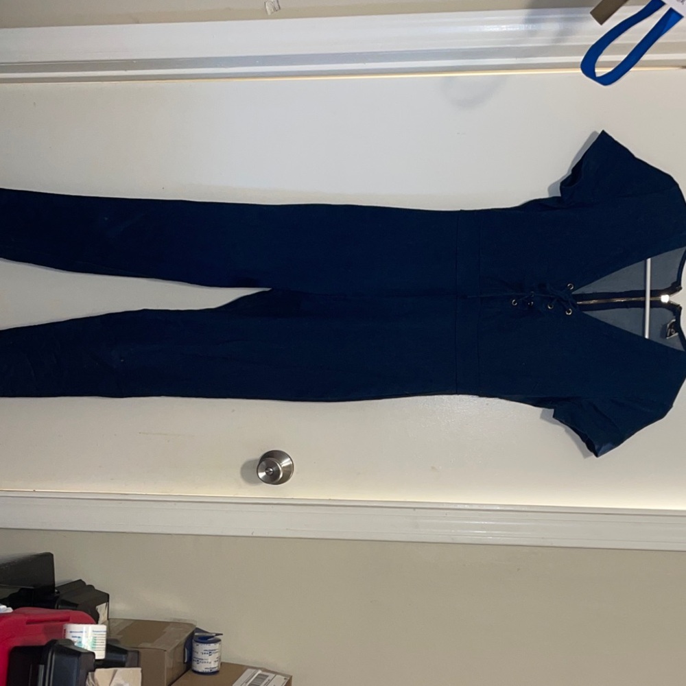 Windsor Navy Jumpsuit with Lace-Up Detail